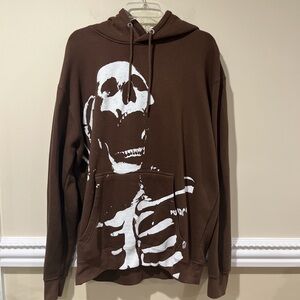 Mens Brown Skater Y2K Purdain Skull Hoodie